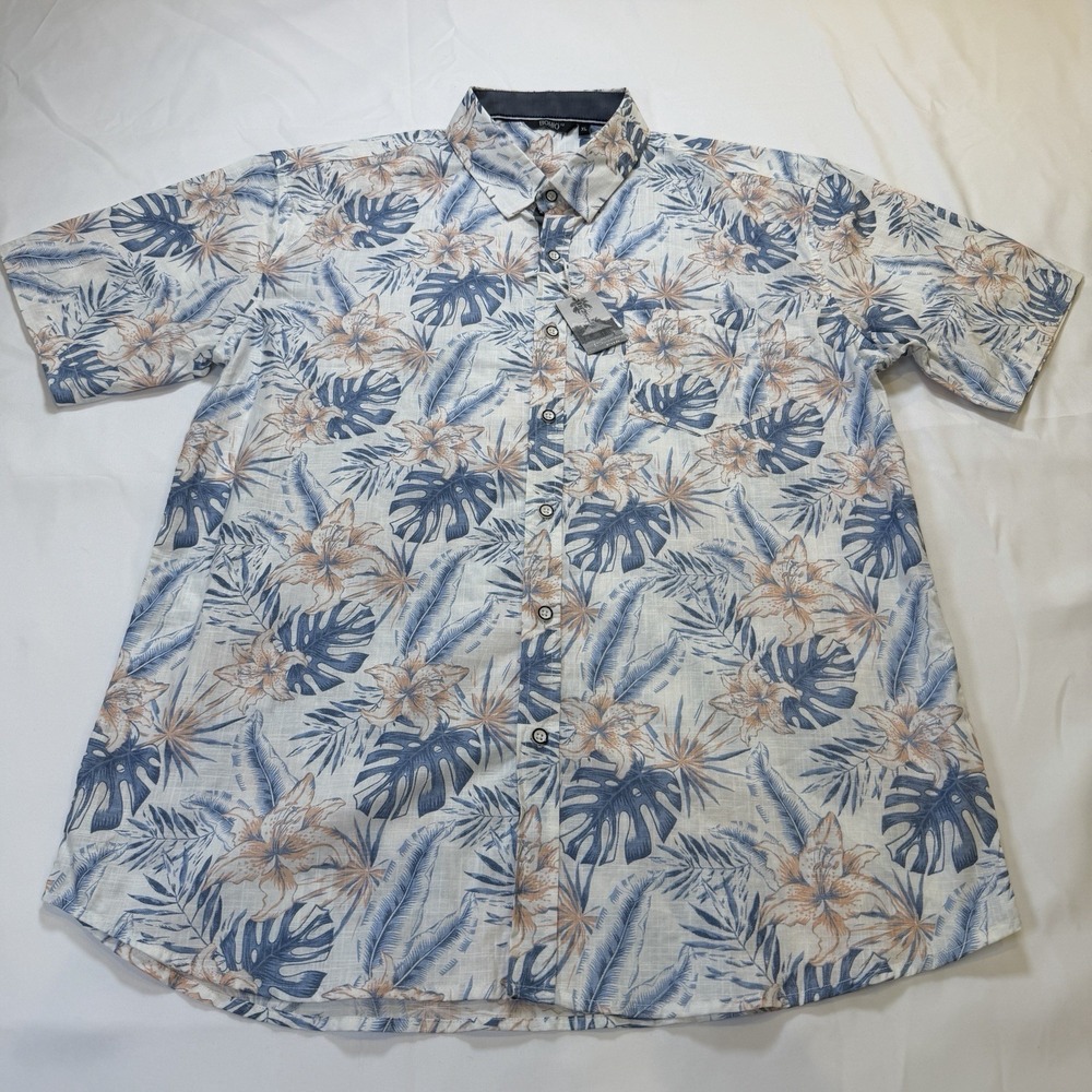 Bohio Breeze Tropical Hawaiian Button Up Shirt XL Short Sleeve‎ Boho White New